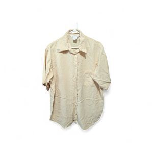 Vintage Express 100% SILK Women’s Short Sleeve  Button Front Shirt Sz L Yellow